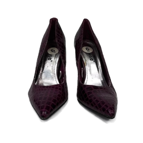 Dollhouse Stiletto Heels Purple Snakeskin Print Size 6 - Picture 2 of 6